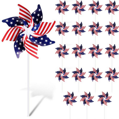 Vodotesné pruhované veterníky, 20 kusov/sada, dekorácie na Deň nezávislosti, dizajn amerických vlajok, záhradná ozdoba s veterným mlynom