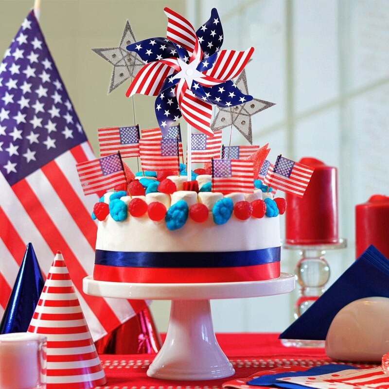 Vodotesné pruhované veterníky, 20 kusov/sada, dekorácie na Deň nezávislosti, dizajn amerických vlajok, záhradná ozdoba s veterným mlynom