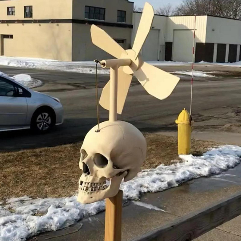 Halloween Lebka Vrták Veterný mlyn Spinner Vonkajšia záhrada Kostra Hlava Veterný mlyn Spinner Halloween Yard Lebka Ornament Domáca dekorácia