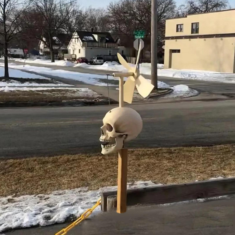 Halloween Lebka Vrták Veterný mlyn Spinner Vonkajšia záhrada Kostra Hlava Veterný mlyn Spinner Halloween Yard Lebka Ornament Domáca dekorácia