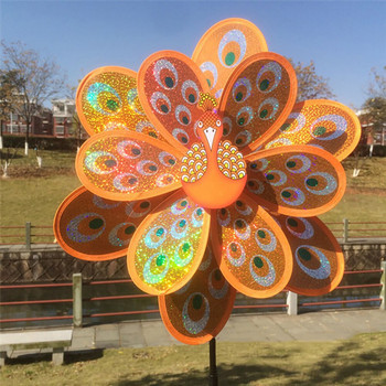 Διπλή στρώση Peacock Sequins Windmill Colorful Wind Spinner Kids Toy Νέο