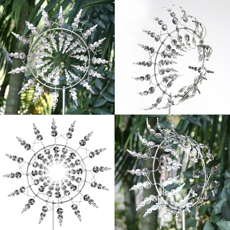 594C Kreatívny unikátny kovový veterný mlyn s geometrickým vzorom, veterný spinner, lapač kinetických zvonkohier s kolíkom, záhradný dvor, terasa