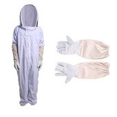 Včely, protivčelie plášte, hrubé biele skafandre a súprava rukavíc z ovčej kože, skafandre, jednodielne včelárske oblečenie