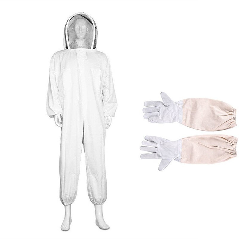 Včely, protivčelie plášte, hrubé biele skafandre a súprava rukavíc z ovčej kože, skafandre, jednodielne včelárske oblečenie