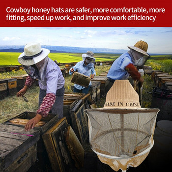 Beekeeper Protective Hat Anti-Beee Insect Net Veil Head Face Beekeeping Hat for Protection Beekeeper Cow boy
