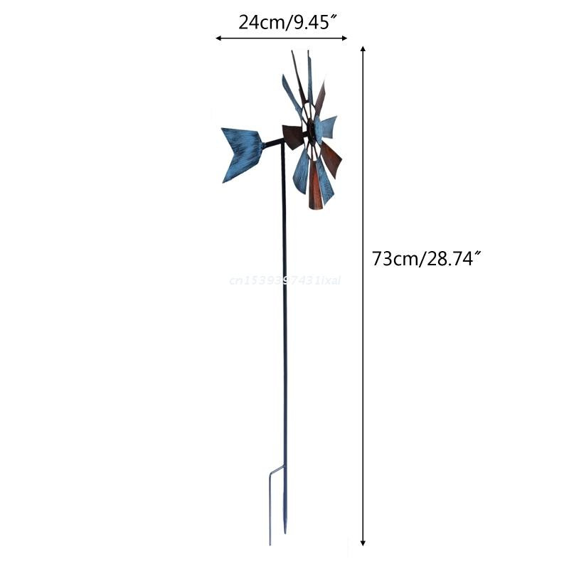 Kovaný rotujúci veterný mlyn, kovový veterný mlyn, krajinná ozdoba pre vonkajšie nádvorie, trávnik, veterník, dekorácia, dropshipping
