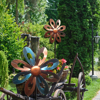 Windmill Wind Gardenpinwheel Μεταλλικό ντεκόρ εξωτερικού χώρου Σιδερένιο στολίδι Γλυπτό Πάσσαλο Αυλή Άγαλμα Διακόσμηση Λουλούδι καρφίτσες Πασσάλους