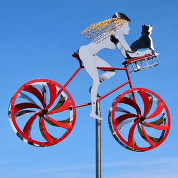 Кинетична велосипедна скулптура Градина 3D Велосипед Wind Spinner Орнамент Скулптура Статуя Декор Кинетична велосипедна скулптура за градина V5G3