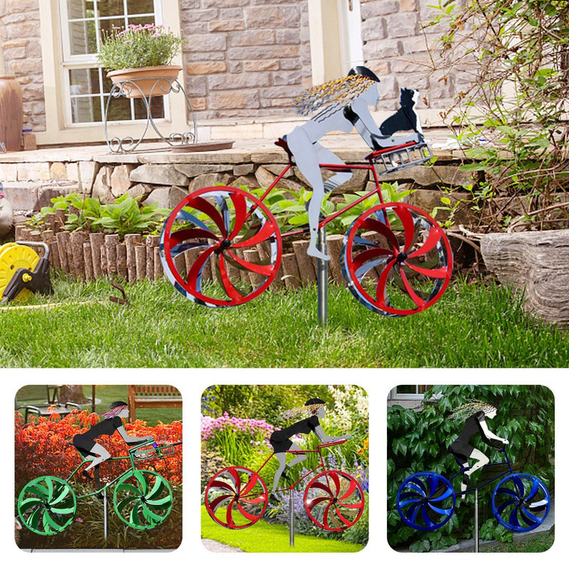 Kinetická socha bicykla Záhradná 3D socha bicykla Veterná rotácia Ornament socha Socha Dekorácia Kinetická socha bicykla do záhrady V5G3