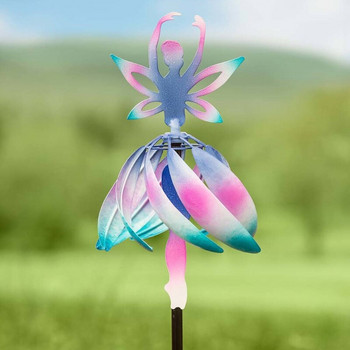 Фея Балерина Wind Spinner Метален датчик за ветрове Въртяща се вятърна мелница Скулптури Кол за декорация на градина и двор