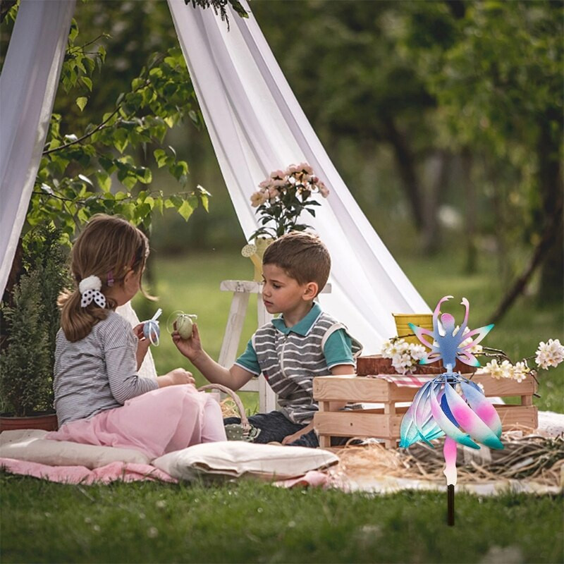 Pasakų balerinos vėjo suktukas, metalinis vėjo matuoklis, besisukantis vėjo malūno skulptūros kuolas sodo kiemo kiemo dekoravimui
