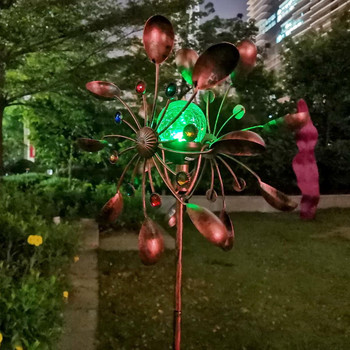 Ηλιακός ανεμόμυλος LED Πολύχρωμα φώτα Wind Spinners Pinwheel φωτεινά νυχτερινά φώτα Ανθεκτικά περιστρεφόμενα ήσυχα Διακόσμηση αυλής κήπου
