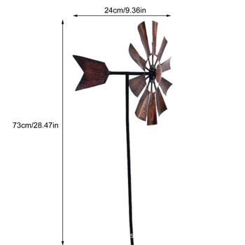 28-инчова въртяща се вятърна мелница Вятърна мелница Iron Art Windmill Градина Декоративна плъгин Скулптура на вятърна мелница за тревна площ Двор Патио Декор