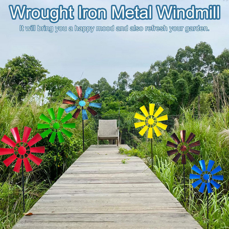 Moara de vânt rotativă de 28 de inchi Spinner de vânt Moara de vânt de artă de fier Moara de vânt decorativă pentru grădină Sculptură de moara de vânt cu plug-in pentru decor de curte cu gazon
