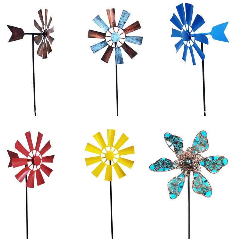Moara de vânt rotativă de 28 de inchi Spinner de vânt Moara de vânt de artă de fier Moara de vânt decorativă pentru grădină Sculptură de moara de vânt cu plug-in pentru decor de curte cu gazon