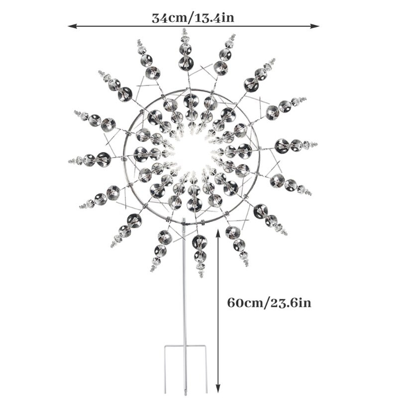 C1FA Kreatívny unikátny kovový veterný mlyn s geometrickým vzorom, lapač veterných rotácií, kinetická zvonkohra s kolíkom, ozdoba na záhradu, dvor, terasu