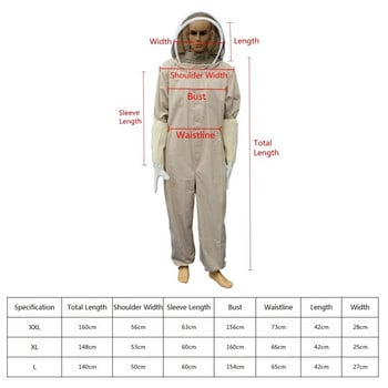 Памучно пълно тяло Пчеларско облекло Воал Качулка Шапка Дрехи Яке Защитен пчеларски костюм Костюм на пчеларите Защитно облекло