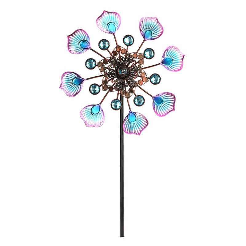 R7RC Kovaný železný kovový farebný veterný mlyn s pávím chvostom, dutý veterný mlyn, veterný spinner pre vnútornú a vonkajšiu záhradu, trávnik a dekoráciu