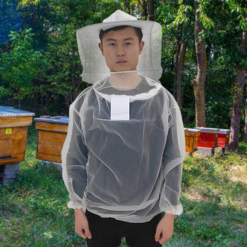 Памучен пчеларски костюм Бяло яке за пчеларство с подвижна качулка и джоб с един шев Пчеларски консумативи