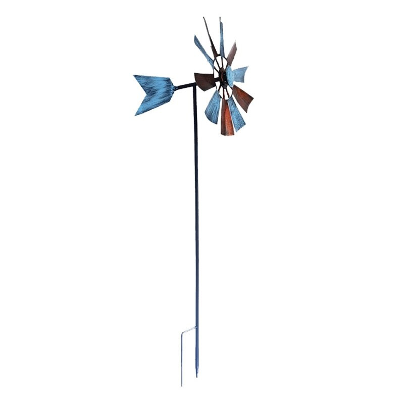 Kovaný rotujúci veterný mlyn, kovový veterný mlyn, krajinná ozdoba pre vonkajšie nádvorie, trávnik, veterník, dekoračné potreby