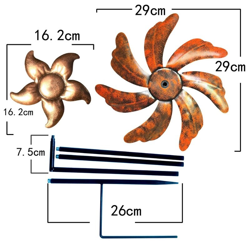 Didelis metalinis vėjo suktukas su besisukančia vėjo malūno skulptūra, skirta lauko kiemo kiemo vejai dekoruoti