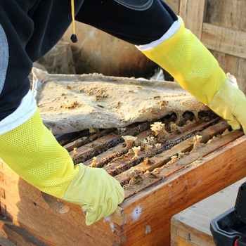 1 ζευγάρια γάντια μελισσοκόμου Προστατευτικά μανίκια κατά της μέλισσας κατά του τσιμπήματος Επαγγελματικά μελισσοκομικά μακριά γάντια προβάτου