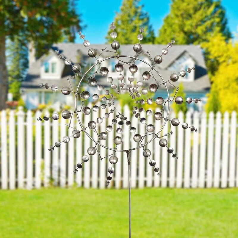 Kreatívny unikátny kovový veterný mlyn s geometrickým vzorom, veterný spinner, lapač kinetických zvonkohier s kolíkom, záhradná dekorácia