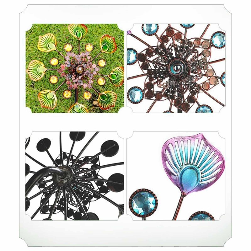 Kovaný kovový farebný veterný mlyn s pávím chvostom, dutý veterný mlyn s veterným spinnerom pre vnútornú a vonkajšiu záhradu, trávnik a dekoráciu