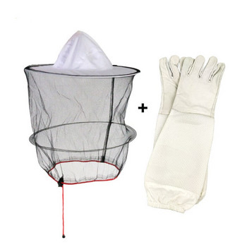 1 σετ μελισσοκομικά γάντια κατά της μέλισσας καπέλο για μελισσοκόμους προστατευτικό καπέλο μελισσοκομικό εργαλείο μελισσοκομίας