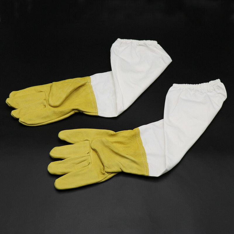 1 Suporuokite geltonas/baltas bitininkystės apsaugines pirštines su vėdinamomis ilgomis rankovėmis