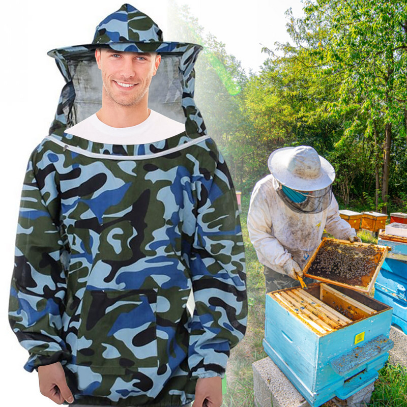 Professionaalne mesindusülikond, valge/kamuflaaž, eemaldatavate looridega kapuuts, mesilasvastane mantel Spetsiaalne kaitseriietus, mesilane