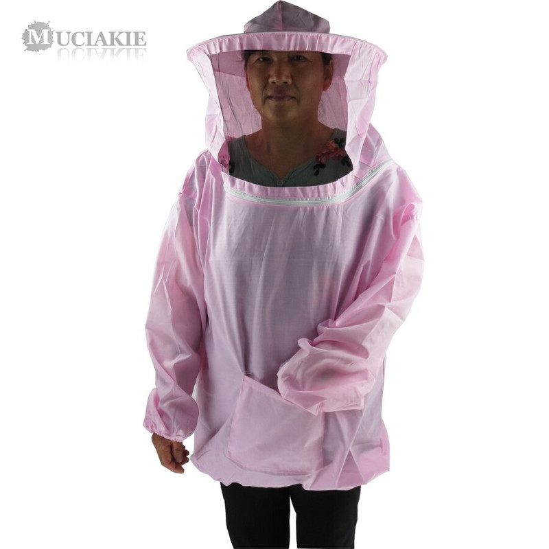 MUCIAKIE Ružová nová včelárska bunda s čiernou závojovou kapucňou, včelárske ochranné oblečenie, priedušný proti včelím polovičný oblek