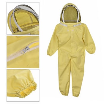 Επαγγελματικό αεριζόμενο παιδικό μελισσοκομικό κοστούμι κίτρινο βαμβακερό παιδικό μπουφάν Jumpsuit Εξοπλισμός μελισσοκομίας + γάντια