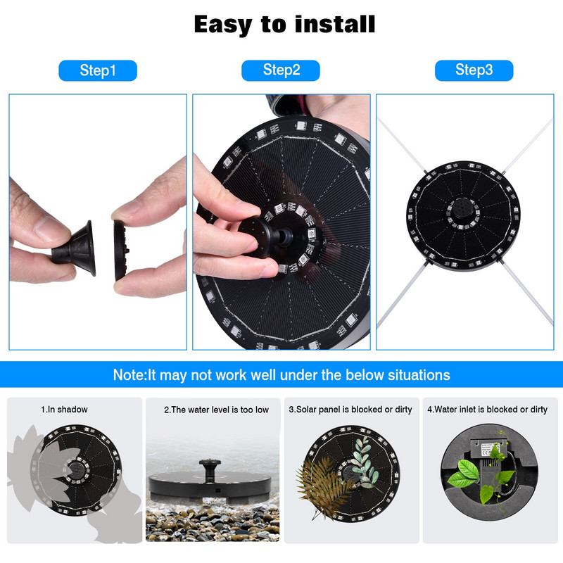 7 V / 3,5 W saulės fontanas Spalvingas 21 LED žibintas baseinai fontanas siurblio skydas saulės energija varomas plūduriuojantis fontanas sodo dekoras