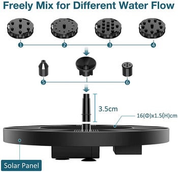 AISITIN 1,5W Solar Fountain Pump, με 6 ακροφύσια Solar Bird Bath Fountain, Water Pump Floating Fountains Κατάλληλα για λίμνες