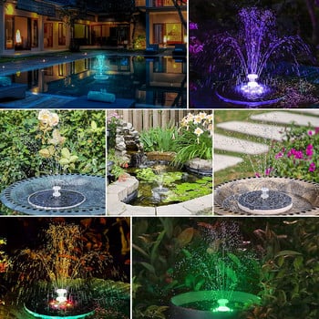 Bird Bath Solar Water, 6,5W ηλιακή ενέργεια πολύχρωμο σιντριβάνι που επιπλέει με φώτα LED και 8 ακροφύσια ψεκασμού.