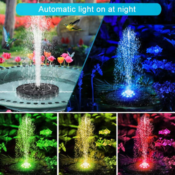 Solar Floating Spary Fountain Bird Bath with LED Light Outdoor Pond Waterfall Garden Decoration Solar Solar with 6 Sprinklers