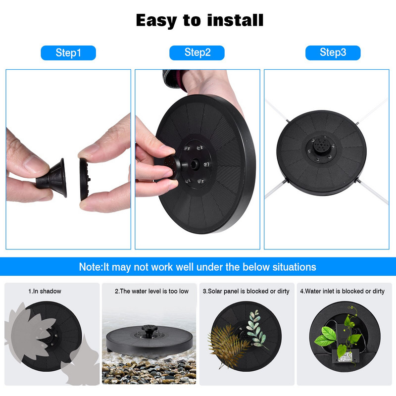 7V/3W saulės energijos fontanas IP68 vandeniui atsparus baseinai fontanai spalvingi 6 žibintai plaukimo siurblio skydas saulės energija varomi fontanai sodo dekoras