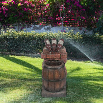 Εύκολη συναρμολόγηση μπουκάλι κρασιού και βαρέλι Εξωτερικό σιντριβάνι Γλυπτό κήπου Ρουστίκ αυλή Καταρράκτης Αξεσουάρ σπιτιού