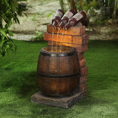 Easy To Assemble Resin Wine Bottle And Barrel Outdoor Water Fountain Garden Sculpture Rustic Yard Waterfall Home Accessories