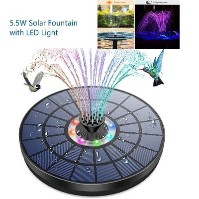 PALONE päikeseenergia purskkaev 5,5 W värvilise LED-valgusega, 7 düüsiga päikeseenergia purskkaev, õues, aeda, linnuvanni, basseini jaoks