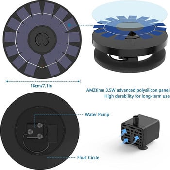 AISITIN Solar Fountain Pump 3,5W Solar Water Pump Sountain with 6 Nozzles, Solar Powered Pump for Bird Bath, Fish Tank, Pond