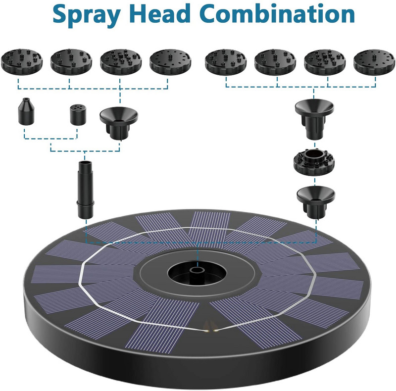 Solárne fontánové čerpadlo AISITIN 3,5 W solárne fontánové čerpadlo so 6 tryskami, solárne čerpadlo pre vtáčí kúpeľ, akvárium, jazierko