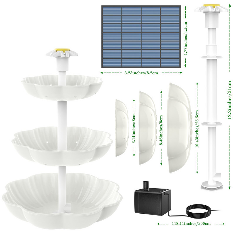 AISITIN 3 pakopų paukščių vonia su 2,5 W saulės siurbliu, „pasidaryk pats“ saulės fontanu nuimamas ir tinkamas paukščių voniai, sodo dekoravimui