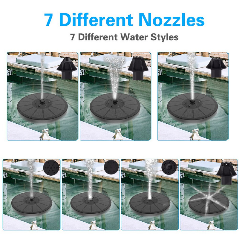 Fântână solară cu apă plutitoare, grădină, cascadă, cu lumină, piscină în aer liber, iaz, baie de păsări, decorare fântână cu energie solară