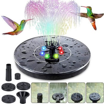 Garden Solar Fountain Pool Floating Water Floating Fountain Bird Bath with LED Light Swimming Outdoor Pond Waterfall Decorating