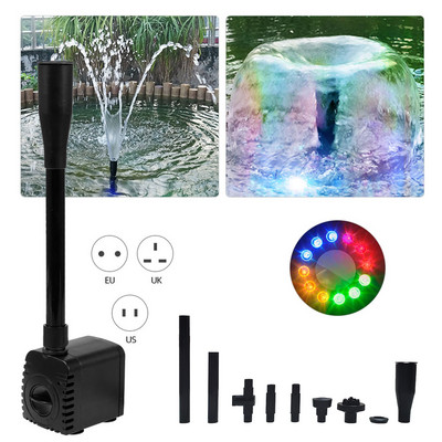 10W/15W Ултра-тиха потопяема помпа за воден фонтан Fish Tank Pond Водна помпа за аквариум USB помпа за фонтан с 12 LED лампи