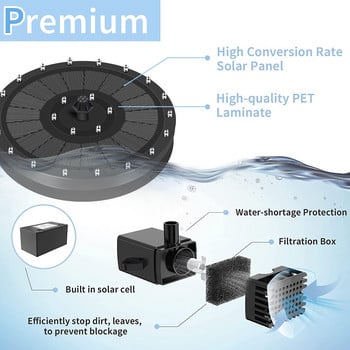 9V 3,5W 7χρωμα Φώτα Solar Fountain Floating Solar Fountains Αντλία νερού Ενσωματωμένη μπαταρία με 7 τύπους νερού Pool Pond Decor