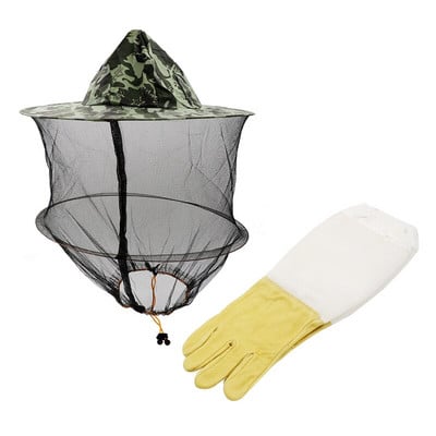 1Rinkinys Bitininko apsauga Veido rinkinys Bitininkystės kepurė Pirštinės Pirštinės Šydas Bitininko įranga Bitės Įrankiai Ožkos odos drobė ilgomis rankovėmis