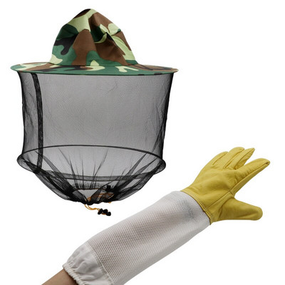 1Rinkinys Bitininko apsauga Veido rinkinys Bitininkystės kepurė Pirštinės Pirštinės Šydas Bitininko įranga Bitės Įrankiai Ožkos odos drobė ilgomis rankovėmis